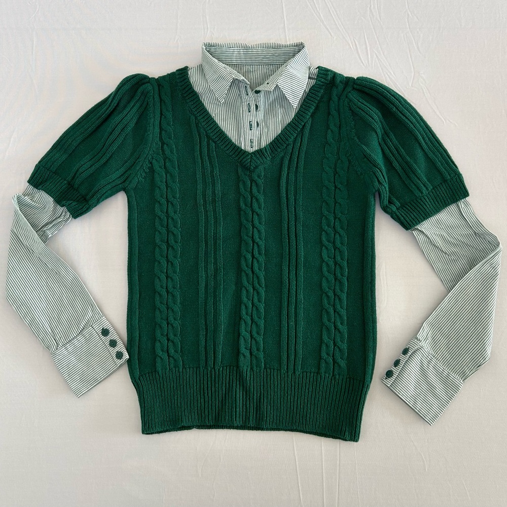MANGO Knitted Pullover Top with Contrast Button Up Shirt
